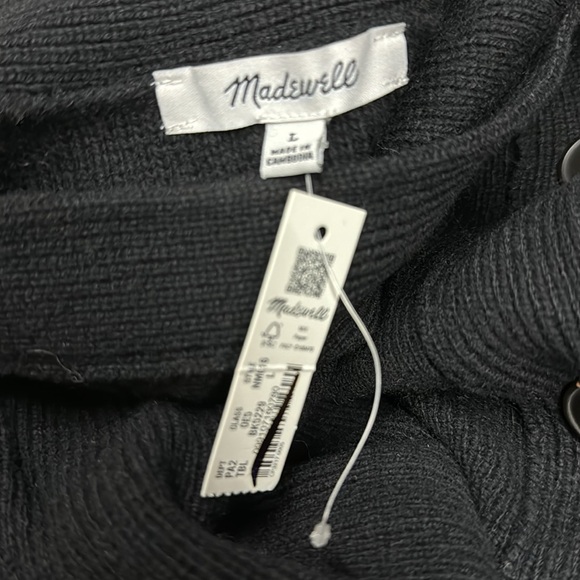 NWT Madewell True Black Wool Blend V Neck Slim Cardigan Sweater Large - Picture 6 of 6